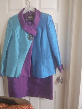 Two-Tone Teal and Purple Satin Women's Blazer by Lily Taylor